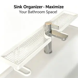 Minimalist Luxury Bathroom Sink Organizer, No Drill Faucet Caddy with Grid Drainage, Punch-Free Storage Shelf for Toiletries