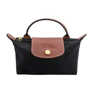 Longchamp Le Pliage 17 Mini Handbag in Black with Recycled Canvas and Leather Trim