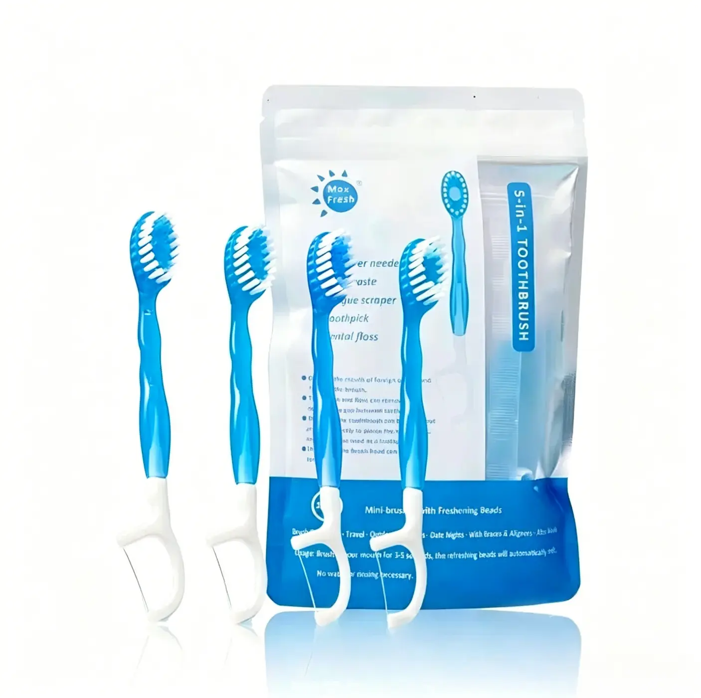 Disposable mini toothbrushes, travel pack, portable with toothpaste, no water needed, no rinsing required toothbrush, toothpick, multi-effects, fresh breath