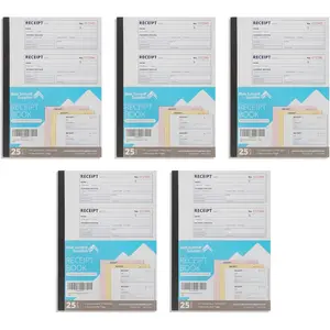Blue Summit Money Rent Receipt Book with Carbon Copies, Receipt Books 3 Part Carbonless for Landlords, Small Business, and Payments, Paper Triplicate Copies, 11x7.5'',100 per Book, 500 Total, 5 Pack,