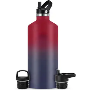 Camping & Hiking Hydration Canteens - 3 Lids (Narrow Straw Lid) Leak Proof Vacuum Insulated Stainless Steel - Hot & Cold Double Walled Sports Water Bottle - Dark Rainbow, 64 Oz