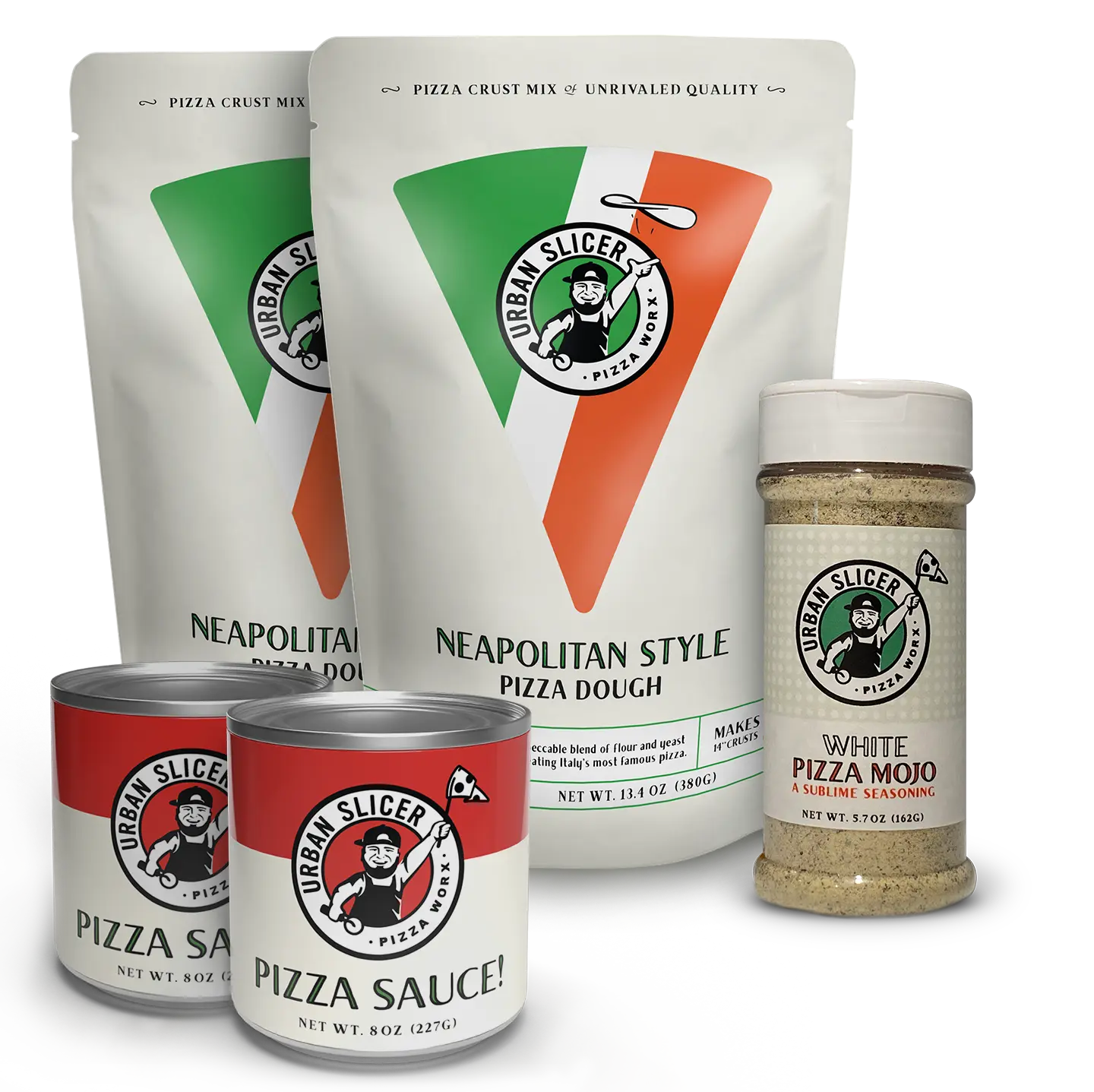 Urban Slicer's 4 Pizza Bundle TT - Neapolitan Dough Mixes, Signature Sauces, & White Mojo for Epic Pizzas - Kitchen