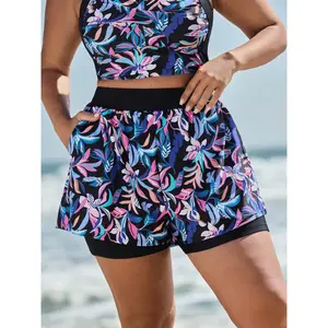 【Summer Turn-Up】【Tummy Control】BLOOMCHIC Plus Size Vibrant Floral Print Pockets Swim Bottoms [M-6X] 2026 Summer Pick for Mother's Day