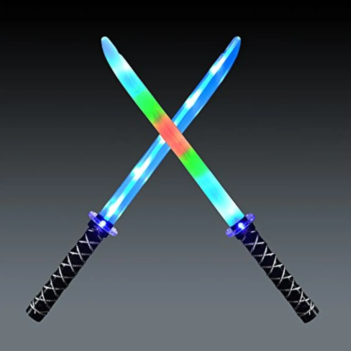 2 Packs Toys Ninja Swords for Kids with Motion Activated Clanging Sounds Vibrant Blue and Multi Color Deluxe Play Sword for Halloween Party, Costume Accessories