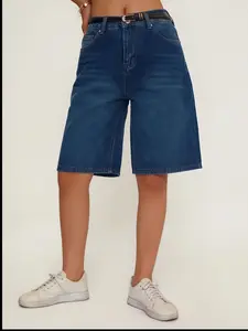 Women's Deep Blue Denim Shorts, Casual Chic Slim-Fitting Jean Shorties, Summer & Spring Wear, Basic Plain Style, Versatile Fashion