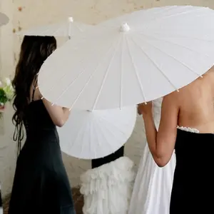 Solid Color Paper Umbrella, 1 Count Bamboo and Paper Construction Umbrella with Stylish Handle, for Wedding, Bridal Shower, Table Decoration
