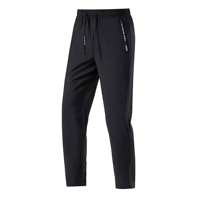 Men’s Ice Silk Lightweight Quick-Dry Summer Casual Straight-Leg Jogger Pants with Zipper Pockets, Cool Feel, Loose Fit, Flat-Footed Design