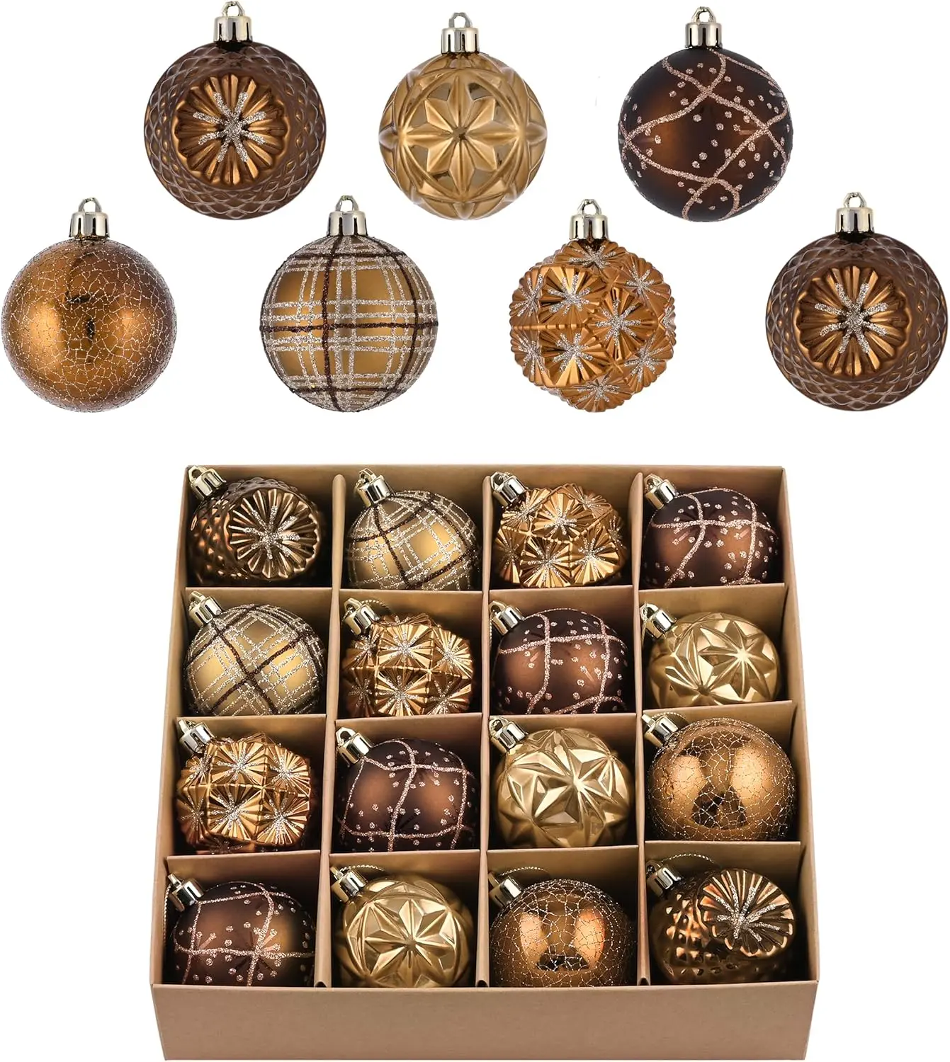 Fall Ornaments for Christmas Trees, 16ct Bronze Copper Brown Gold Shatterproof Fall Christmas Tree Decorations, 2.36 Inches Luxury Hanging Ball Ornaments for Thanksgiving Autumn Harvest