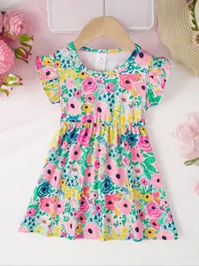 Girls' Floral Print Dress, Spring Summer, Perfect for Birthday Parties & Family Trips, Casual Daily Wear