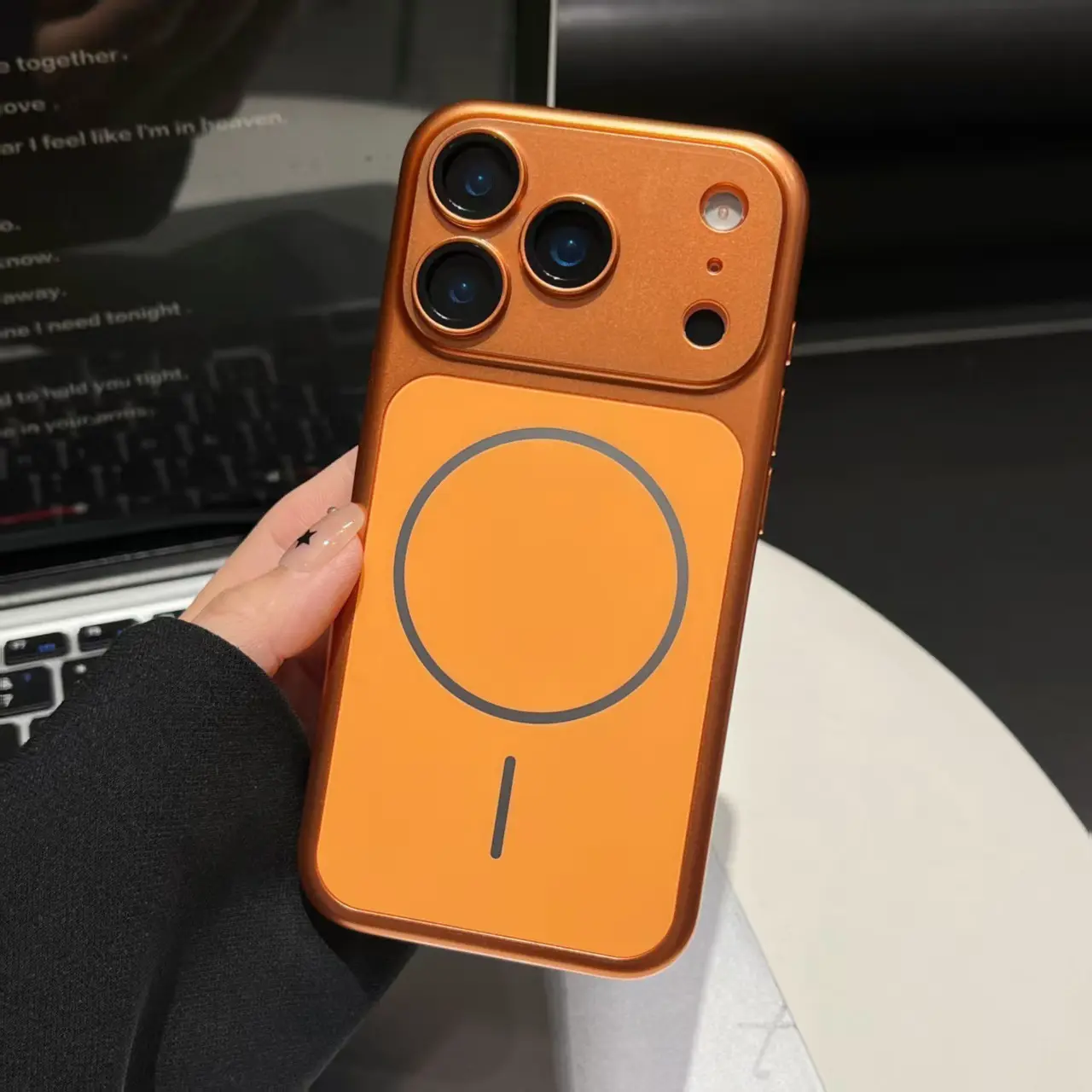 Hard Magnetic Polycarbonate Cellphone Case for iPhone Series (17 Pro Max,16 Pro Max,15,14) - Fashion Luxury Minimalist, Matte PC Lens with Clarity, Full-Coverage Shockproof, Nordic European Unisex Protection Accessory