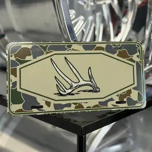 Deer Antler & Camo Hunting Front License Plate - Buck Shed Horns Metal Car Accessory - Country Western Decor - Gift for Husband & Hunter
