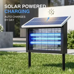Solar Powered Insect Zapper with Triple Tubes, Solar & USB Dual Rechargeable, Cordless Portable Fly Catcher, Weatherproof Pest Control Light for Patio Garden Backyard Camping