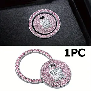 1pc Diamond studded button ignition start stickers Car Interior Decorative, car interior accessories, universal pink diamonds car engine ignition start stop button decoration ring crystal switch cover stickers Car Accessory