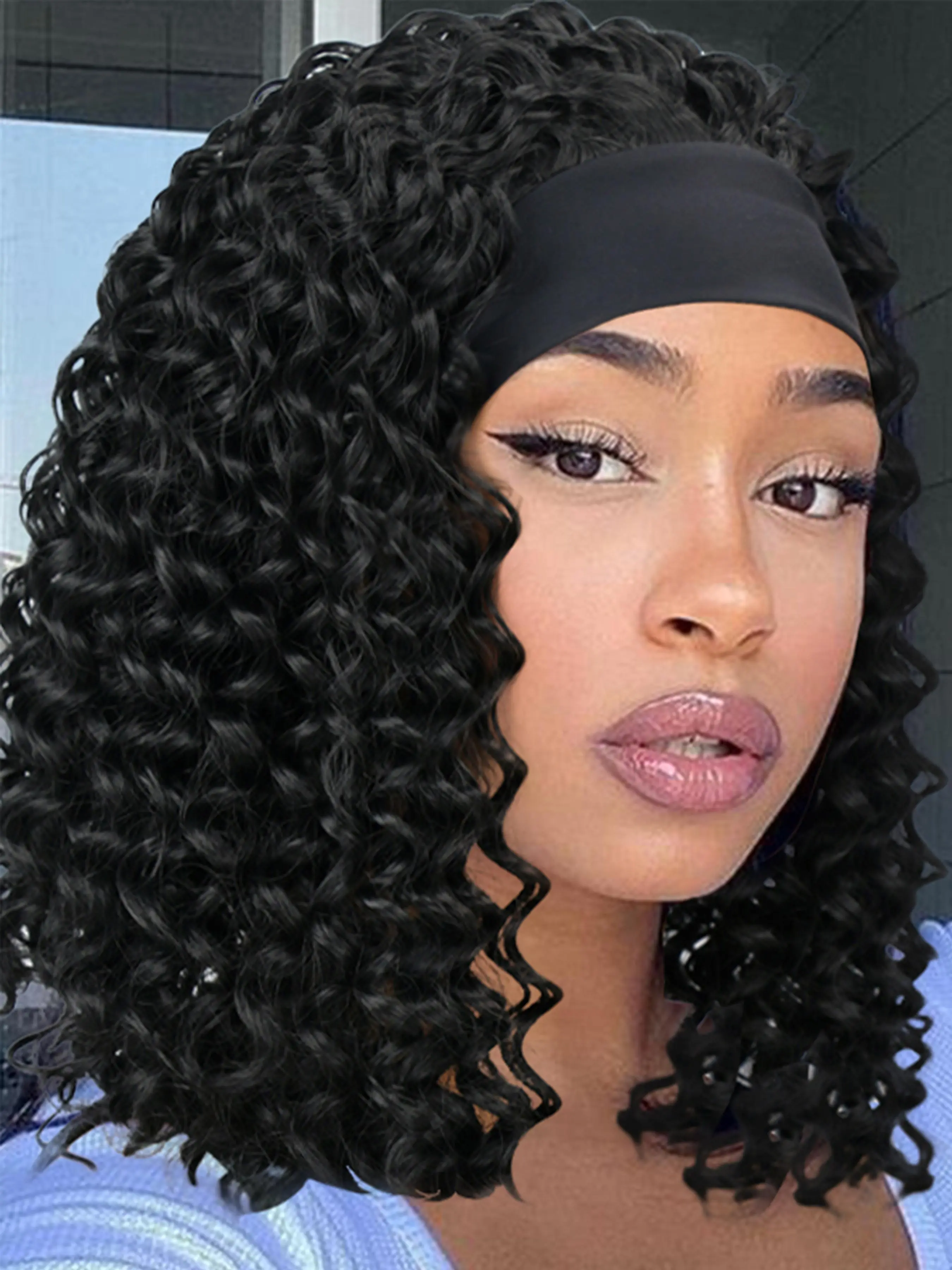 12 Inch Short Curly Headband Wigs for Women, Gorgeous Fashion Fluffy Wigs with Headband, Kinky Curly Wigs, Artificial Wig, Synthetic Wigs for Party, Daily Use, Synthetic Curly Hair