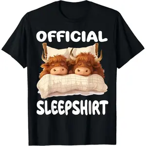 Scottish Highland Cow Official Sleepshirt Pajamas Nightgown Summer Casual Shortsleeve Cotton T-Shirt Streetwear Crewneck