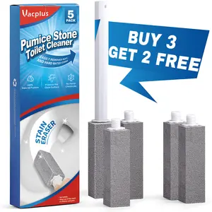 Gray Pumice Stone Toilet Bowl Cleaning Brush 5 Pack, Heavy Duty Toilet Pumice Cleaner for Hard Water Stains, Calcium Buildup, Rust and Mineral Deposits, Long Handle Scrubber for Bathroom, Tile, Pool, Grill and Kitchen Cleaning