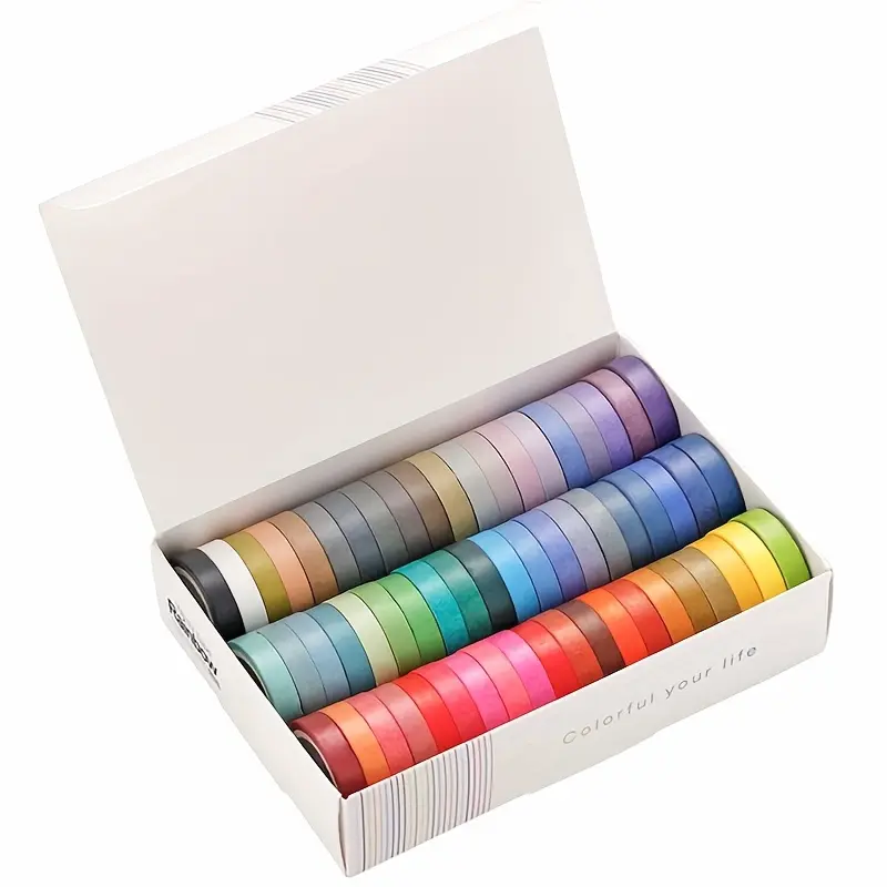60 Rolls Assorted Colors Rainbow Solid Color Washi Tape Set, Easy Tear Non- Paper Tape for Scrapbooking, Crafts, And Gift Wrapping