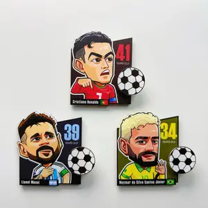3D Spinning Soccer Player Fridge Magnet, Cartoon Football Character Rotating Magnetic Sticker for Kitchen Whiteboard, Creative Sport Souvenir & Stress Relief Fidget Gift for Fans
