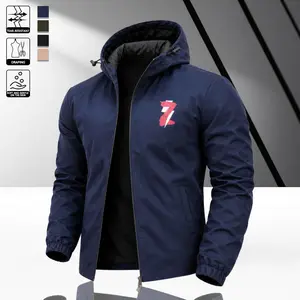 Everyday hooded jacket for spring and autumn, featuring a “Z” letter print and an adjustable hood, made from wrinkle-free woven fabric with a full-length zipper—ideal for post-work supermarket trips, neighborhood walks, and casual coffee gatherings.