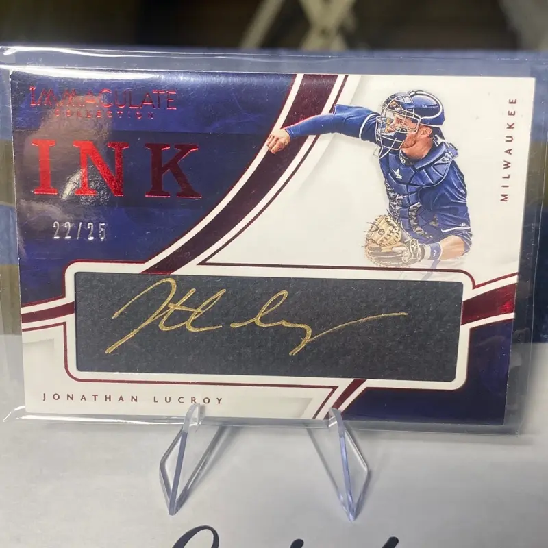 2016 panini immaculate Jonathan Lucroy #II-JL patch/auto /25 RAW sport trading
