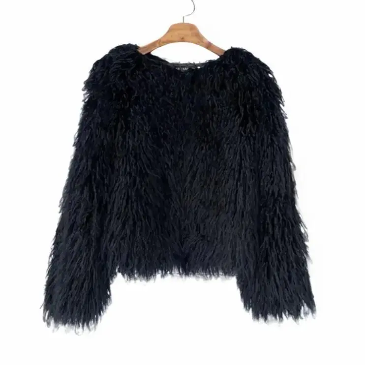Plus Size Faux Fur Round Neck Fluffy Coat Clothes Comfort Long Sleeve Short Womenswear Casual Comfortable