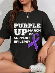 100% Cotton Unisex Purple UP March 26 Support Epilepsy Awareness Day Round Neck Short Sleeve T-ShirtRound Neck Short Sleeve T-Shirt Women's Men Graphic Tee