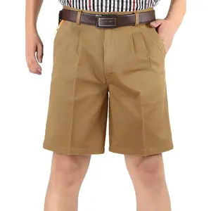 Men's Classic Fit 7'' Inseam Chino Oxford Shorts Pleated Flat Golf Shorts