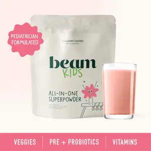 Beam Kids Strawberry Milk Superblend, 20 servings, 40+ Essential Ingredients to Support Kids' Growth, Immunity, Digestion, and Focus. Pediatrician Formulated. Vitamin.