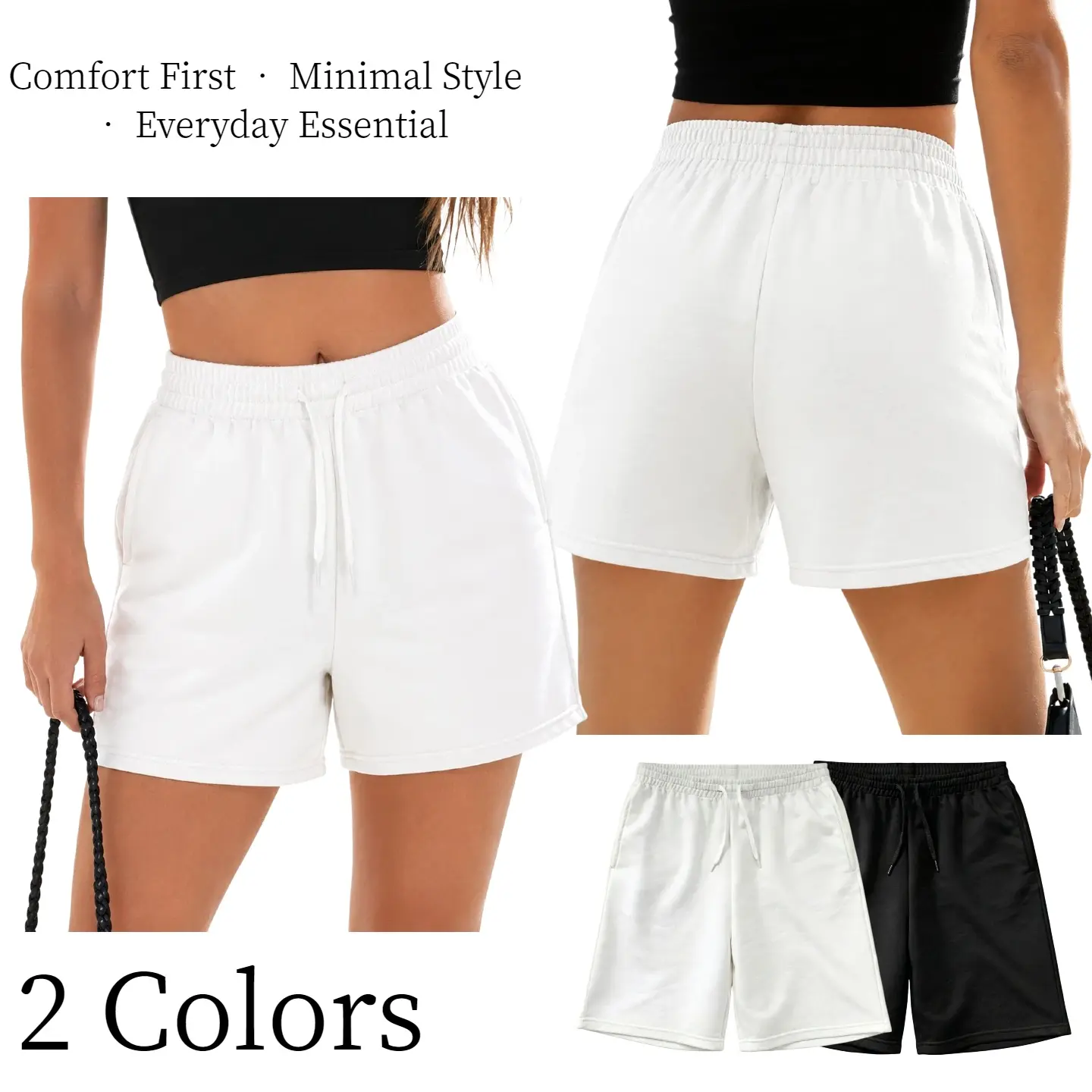 Unisex Casual Shorts, Black & White Minimal Everyday Lounge Shorts, Relaxed Fit Summer Shorts for Men and Women, Easy Match Basic Shorts for Home, Streetwear, Gym and Daily Wear