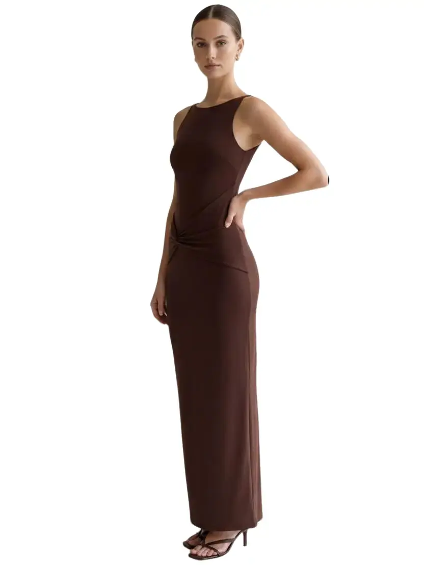 Women's Gill Chocolate Brown Open-Back Formal Evening Maxi Dress
