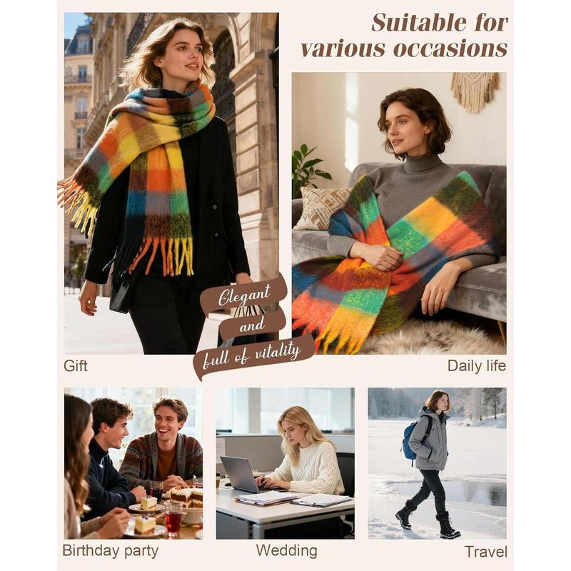 Womens Winter Scarf Chunky Plaid Thick Blanket Scarf Big Coloured Warm Shawl Wrap
