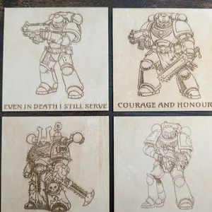 Warhammer 40k Style Drink Coasters for Game Night - Set of 4 with "Even in Death I Still Serve" and "Courage and Honour" Designs