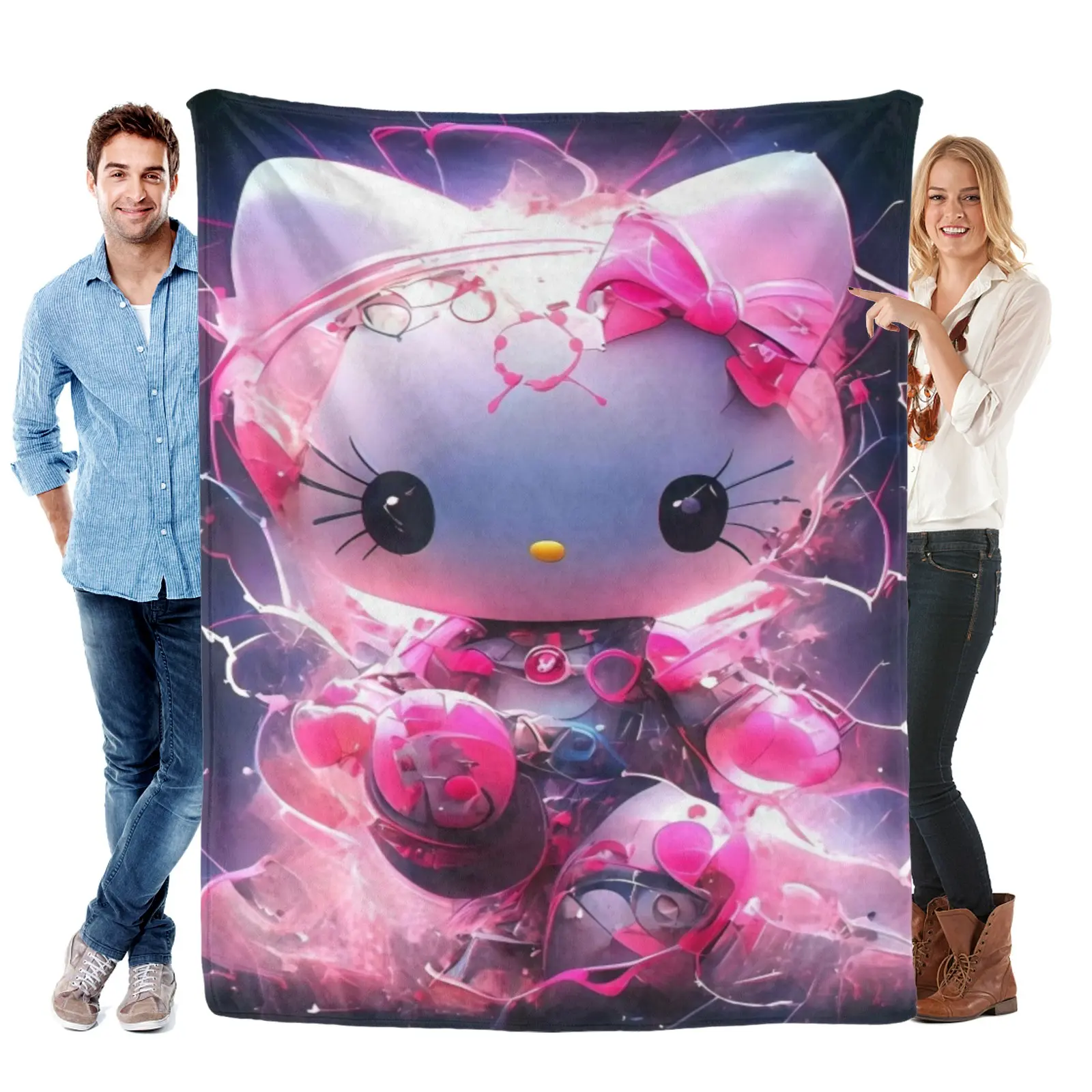 Sanrio Cyber Robot Portrait Hello Kitty Blanket, Soft Fleece Throw Blanket,Hello Kitty Blanket Adult,Hello Kitty Bedding For Office Couch Nap