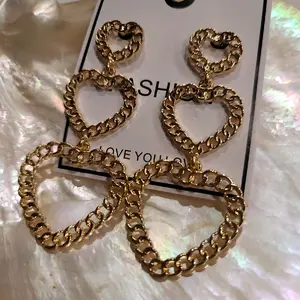Gold colored chain heart drop earrings heart jewelry
