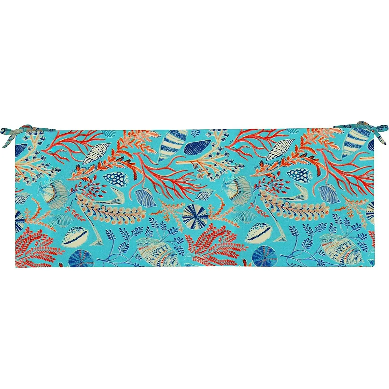 RSH Décor Foam Bench Cushion for Indoor Outdoor Use, Ocean Life Blue, 72” x 18” x 2” with Ties, Made in USA