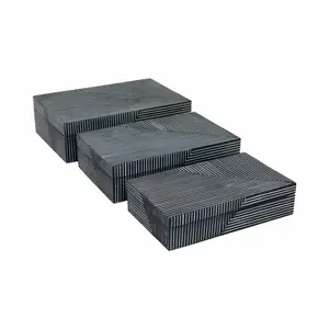 212 MAIN Navy Pinstripe Look Resin Boxes - Set of 3 Home Organizers, 3-Piece Storage Boxes with 10 in., 11 in., 12 in. Sizes