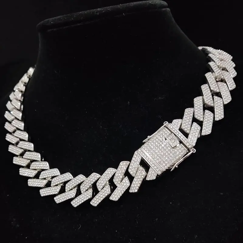 High Quality Sparkling Cuban Chain Necklace - Shiny Hip Hop Fashion Men's Jewelry - Perfect Father's Day, Halloween, Christmas Gift, Geometric Design, Fashion Necklace