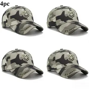 GYNLEUX 4 Pack US Army Camouflage Baseball Caps Tactical Military Style Hat Embroidered US Army Badge Distressed Dad Hats Outdoor Sports Fashion Accessories for Men Women