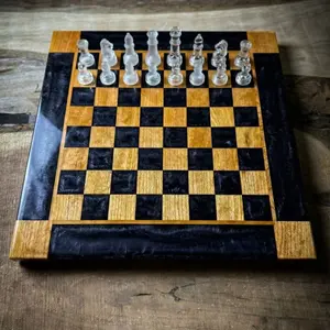 Black Onyx Cherry Wood Chess Board (INCLUDES GLASS PIECES)