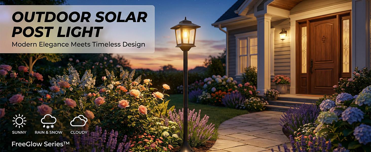 [Two Pack] PASAMIC 63" Solar Lamp Post Lights, Waterproof Outdoor Pole Lights for Patio, Garden, Yard, Pathway, Front & Back Door, Warm White with Replaceable Bulbs, #Summervibes