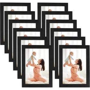 4x6 Magnetic Picture Frames for Refrigerator 12 Packs, Modified Magnetic Sheet with Self Adhesive Backing, Black 4 by 6 Photo Frame Set for Locker Glass Window Door Cubicle