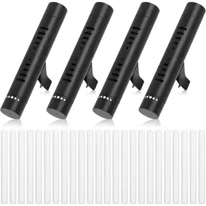4-Pack Car Air Essential Oil Diffuser Vent Clip with 24 Unscented Refill Sticks High-Quality Aluminum Air Freshener Diffuser Suitable for Car Office Kitchen (Black, 4 Pieces)