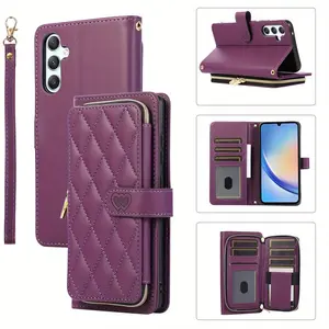 Crossbody Wallet Case for Samsung Galaxy A12 A13 A23 A32 A51 A71 A52 A53 A33 A14 A34 A54 A15 A25 A35 A55 A73 A24 A31 A22 A72 5G, PU Leather Zipper Handbag Purse Flip Cover, Kickstand Folio Case with Card Slots Holder Wrist Strap Lanyard