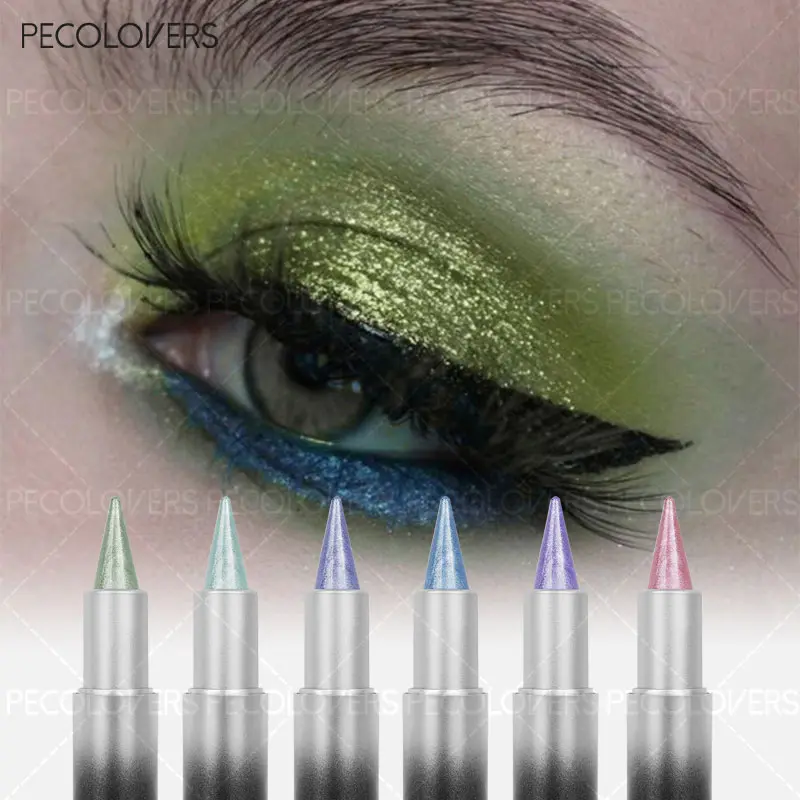 6pcs Metallic Glitter Eyeshadow Stick Smoky Dark Green Eye Shadow Pencil Waterproof Pearlescent Highlighter Eyeliner Pencil Cosmetics