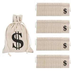 5" x 7" Bulk 60 Pc. Large Money Burlap Drawstring Bags