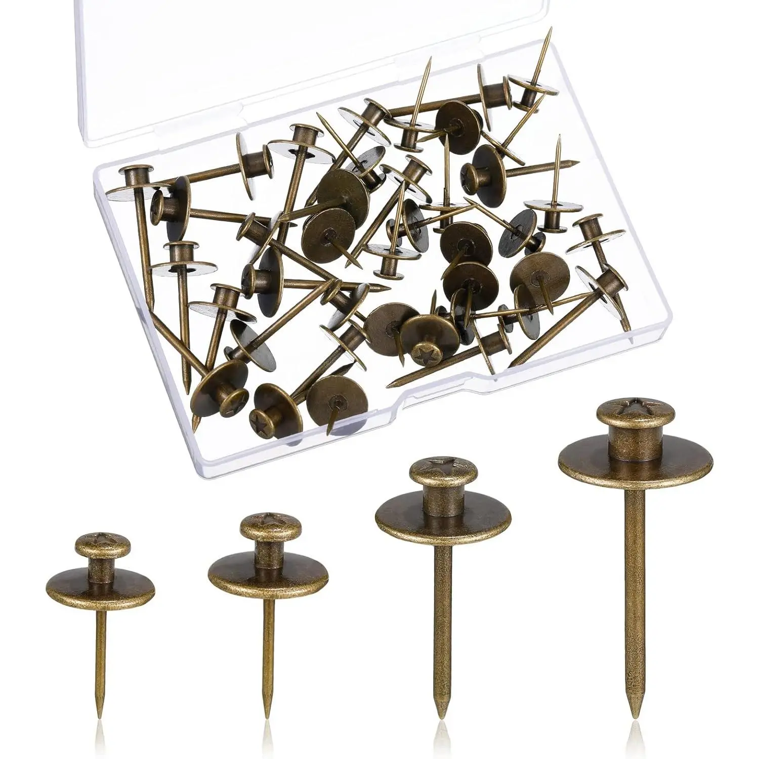 40 count Double Headed Picture Hangers Nails 4 Size Long Thumb Tacks Wall Nails for Hanging Pictures Decorative Push Pins Hooks for Tapestry Photo Office Home Decor(Bronze)