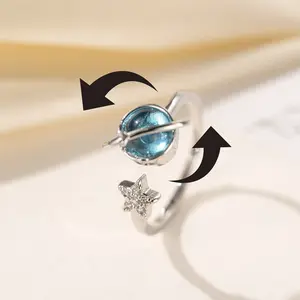 Sparkly Star Moon Fidget Ring Spinning Stress Relief Jewelry Adjustable Fit for Anxiety Relief