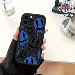Protect Your Phone Soft Phone Case with Blue Black Smiling Face Pattern UV Printing Matte Phone Cover 360 Degree Full Protection for iPhone 11 12 13 14 15 16 Pro Max X  Plus SE Mini for Smartphone Gift Protective Protector Casing Cellphone