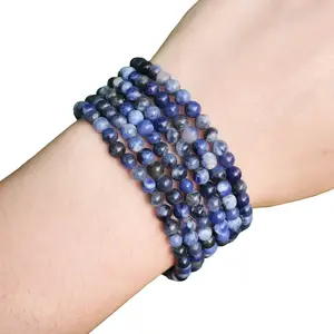 Women Blue Friendship Bracelet, Natural Gemstone Crystal Beaded Bracelet, Natural Sodalite 4mm Beads Stretch Layering Healing Bracelet, Gift for her