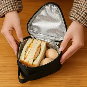 Mini Triangular Reusable Lunch Bag, Oxford Fabric Insulated Food Container with Handle, Cute Portable Snack Bag for Outdoor Use